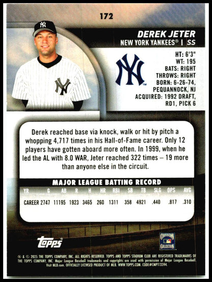 2025 Stadium Club #172 Derek Jeter New York Yankees