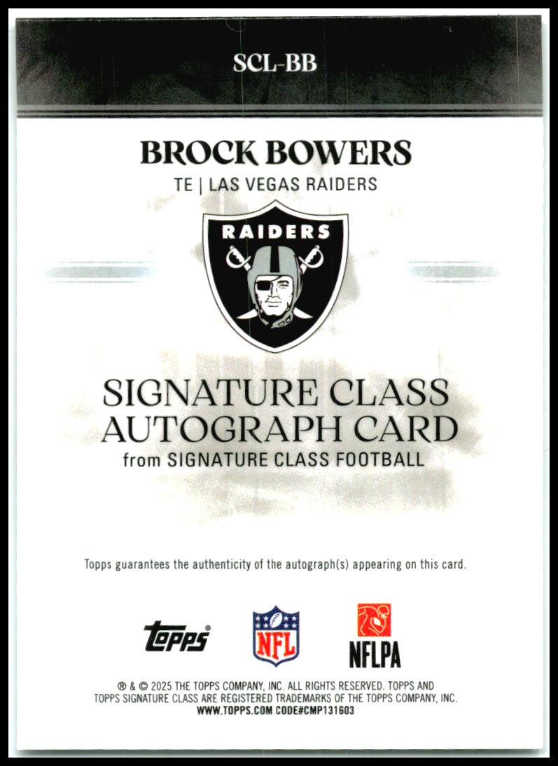 2025 Topps Signature Class Signature Class Auto #SCL-BB Brock Bowers AU Raiders