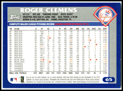 2003 Topps Opening Day #65 Roger Clemens New York Yankees
