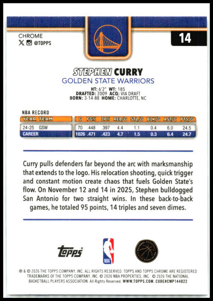 2025-26 Topps Chrome Update X-Fractor #14 Stephen Curry Golden State Warriors