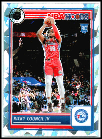 2023-24 Hoops Premium Stock Ice Prizm #168 Ricky Council IV RC 76ers