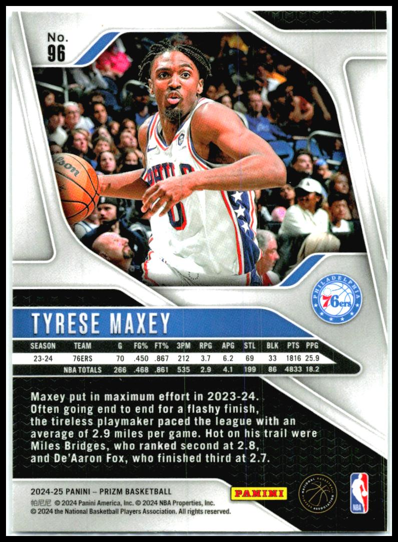 2024-25 Panini Prizm #96 Tyrese Maxey Philadelphia 76ers