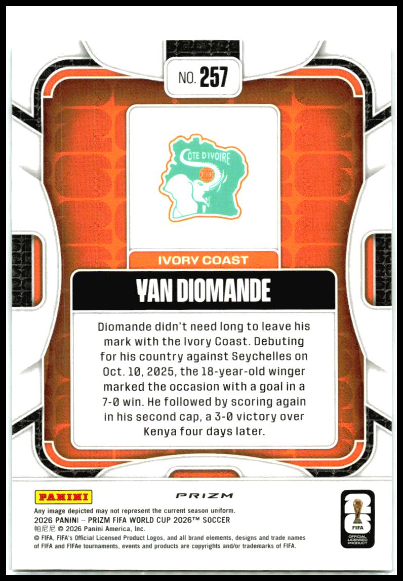 2026 Panini Prizm FIFA World Cup Wave Prizms #257 Yan Diomande Cote D'Ivoire