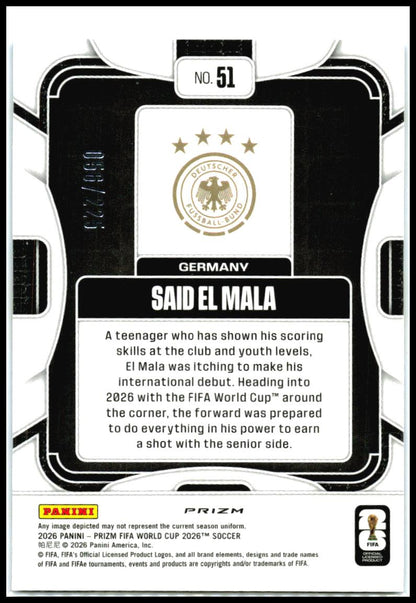 2026 Prizm FIFA World Cup Fluorescent Blue Wave /225 #51 Said El Mala Germany