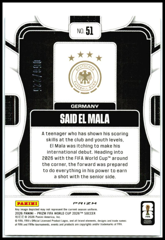2026 Prizm FIFA World Cup Fluorescent Blue Wave /225 #51 Said El Mala Germany