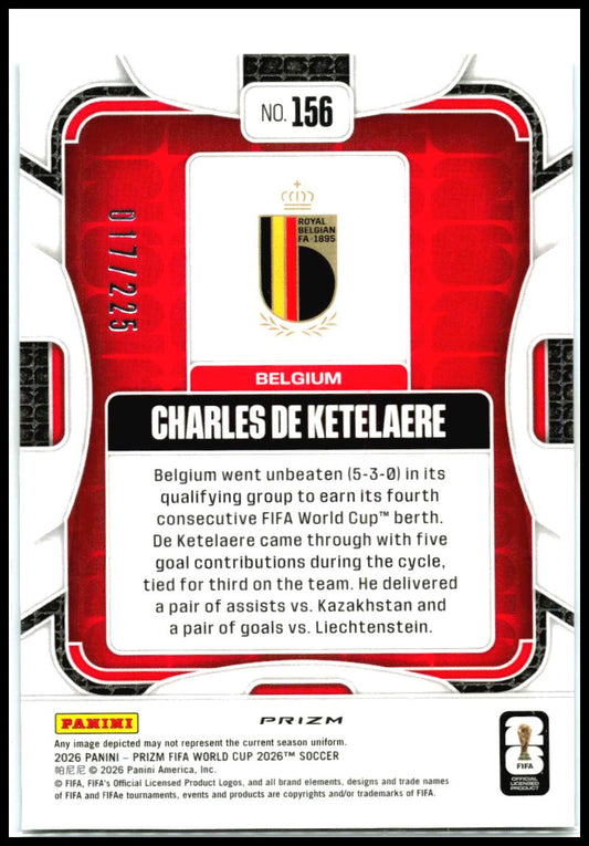 2026 FIFA World Cup Fluorescent Blue Wave /225 #156 Charles De Ketelaere Belgium