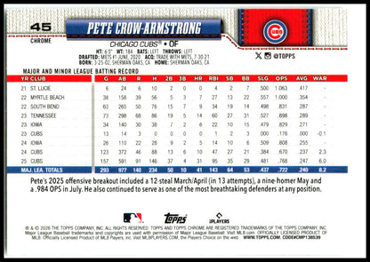 2026 Topps Chrome X-Fractor #45 Pete Crow-Armstrong Chicago Cubs