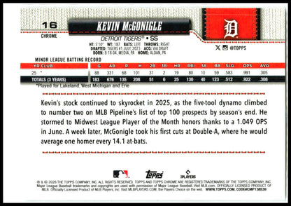 2026 Topps Chrome X-Fractors #16 Kevin McGonigle RC Detroit Tigers