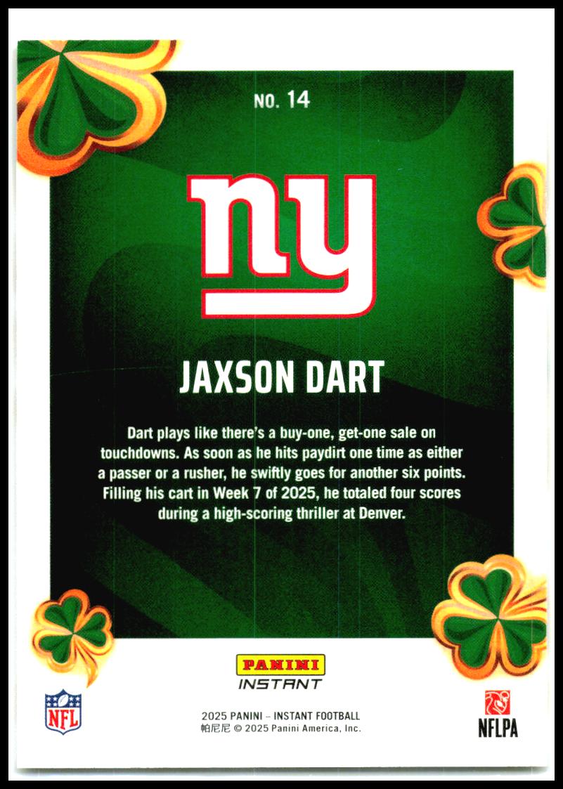 2025 Panini Instant Lucky Clover #14 Jaxson Dart New York Giants