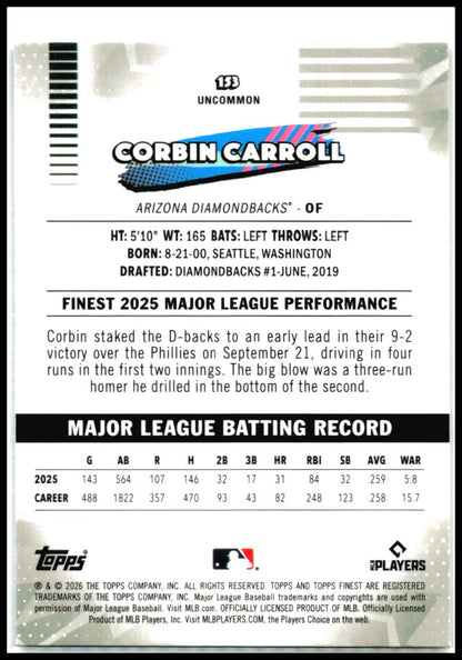 2026 Finest Mini-Diamond Refractors #153 Corbin Carroll Arizona Diamondbacks