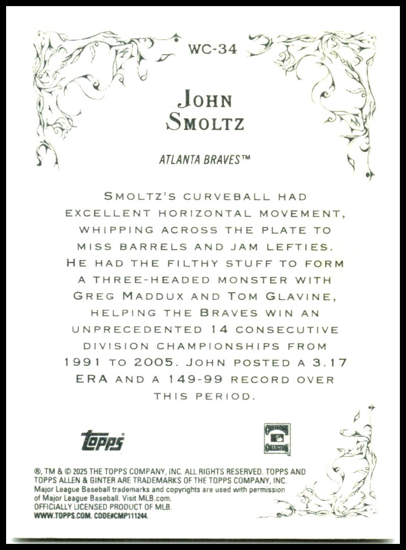 2025 Topps Allen & Ginter Wicked Curves #WC-34 John Smoltz Atlanta Braves