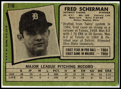 1971 Topps #316 Fred Scherman RC Detroit Tigers
