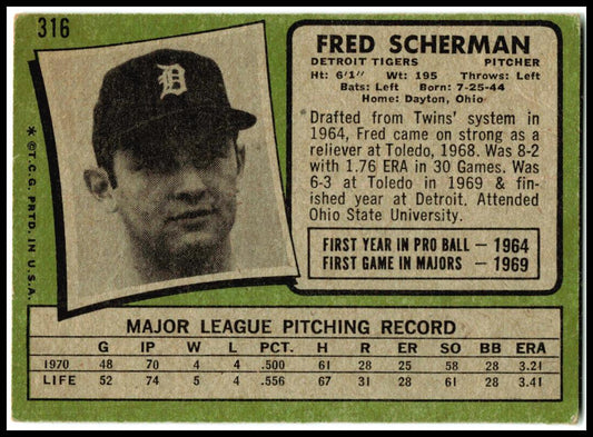 1971 Topps #316 Fred Scherman RC Detroit Tigers