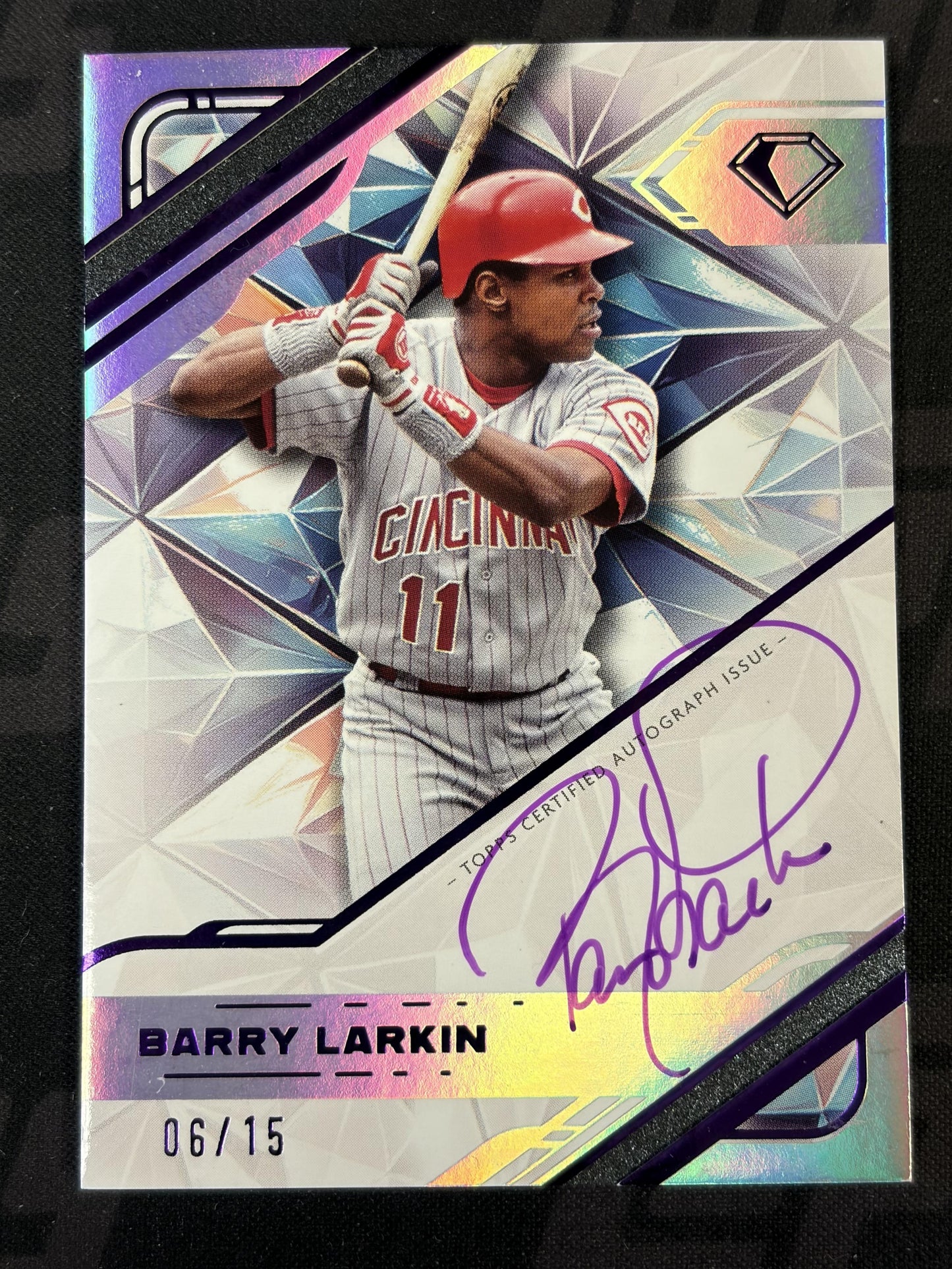 2025 Topps Diamond Icon White PolychromatINK Auto Purple /15 # Barry Larkin Reds