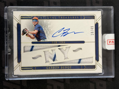 2025 Panini National Treasures Die Cut Relic Auto /49 #DC-CBG Carson Benge Mets