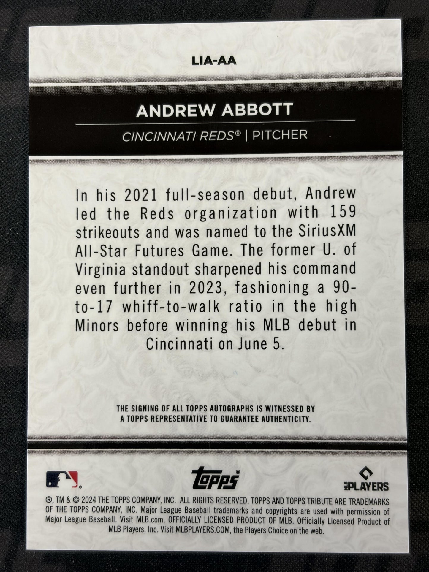 2024 Topps Tribute League Inauguration Auto /99 #LIA-AA Andrew Abbott AU Reds