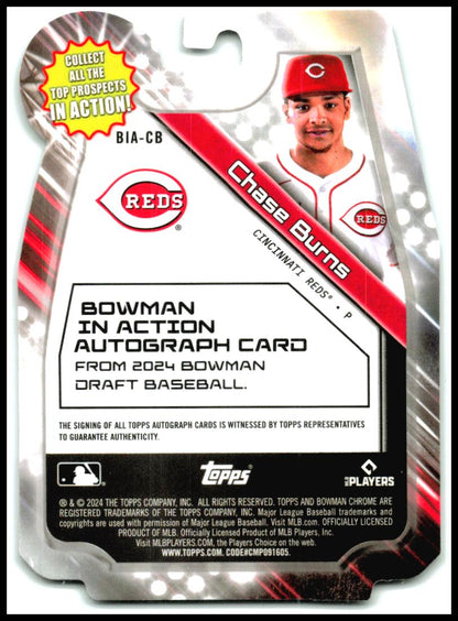 2024 Bowman Draft Bowman In Action Auto Lava – /75 #BIA-CB Chase Burns AU Reds