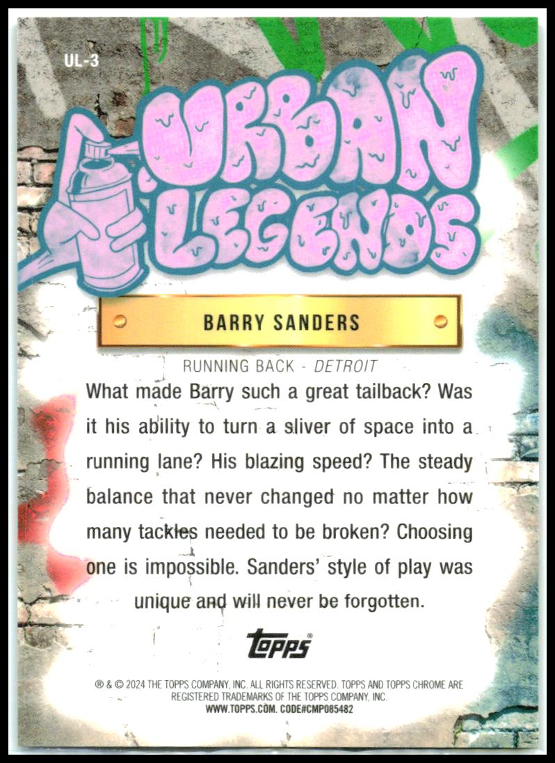 2024 Topps Chrome Urban Legends #UL-3 Barry Sanders Detroit Lions