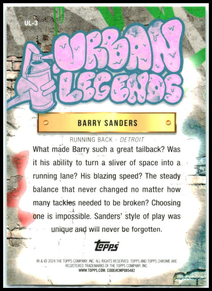 2024 Topps Chrome Urban Legends #UL-3 Barry Sanders Detroit Lions