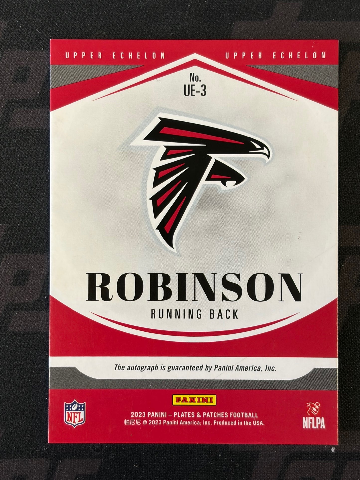 2023 Plates & Patches Rookie Upper Echelon /149 #UE-3 Bijan Robinson Falcons