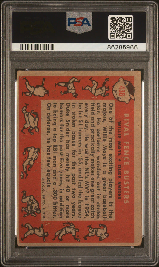1958 Topps W.Mays/D.Snider #436 Rival Fence Busters PSA 2