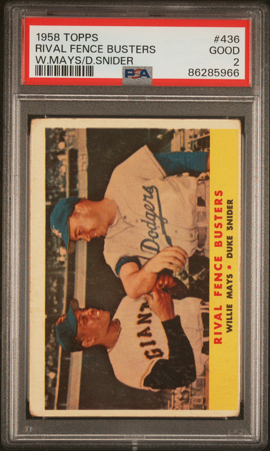 1958 Topps W.Mays/D.Snider #436 Rival Fence Busters PSA 2