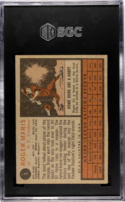 1962 Topps #1 Roger Maris SGC 2