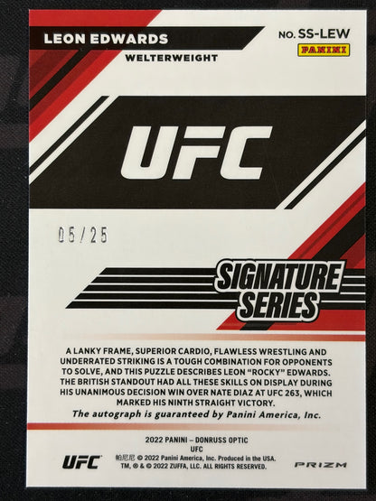 2022 Donruss Optic UFC Signature Series Blue #SS-LEW Leon Edwards AU #/25