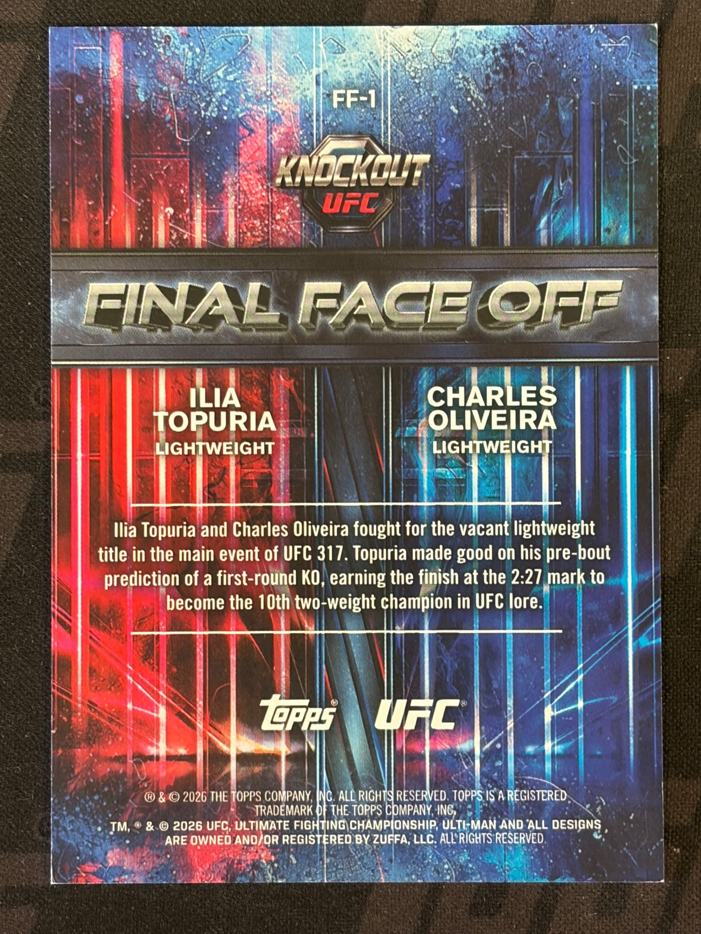 2026 Topps Knockout UFC Final Face Off #FF-1 Charles Oliveira / Ilia Topuria