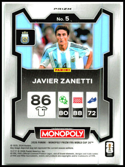 2026 Panini Prizm Monopoly FIFA World Cup Green Wave Prizms #5 Javier Zanetti