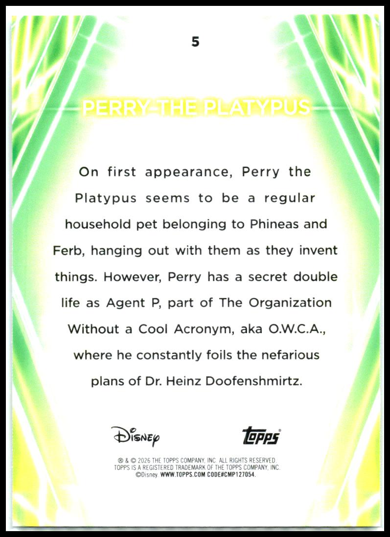 2026 Topps Disney Neon Snow Caps #5 Perry the Platypus