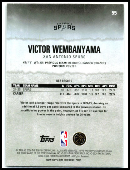 2025-26 Topps Signature Class #55 Victor Wembanyama San Antonio Spurs