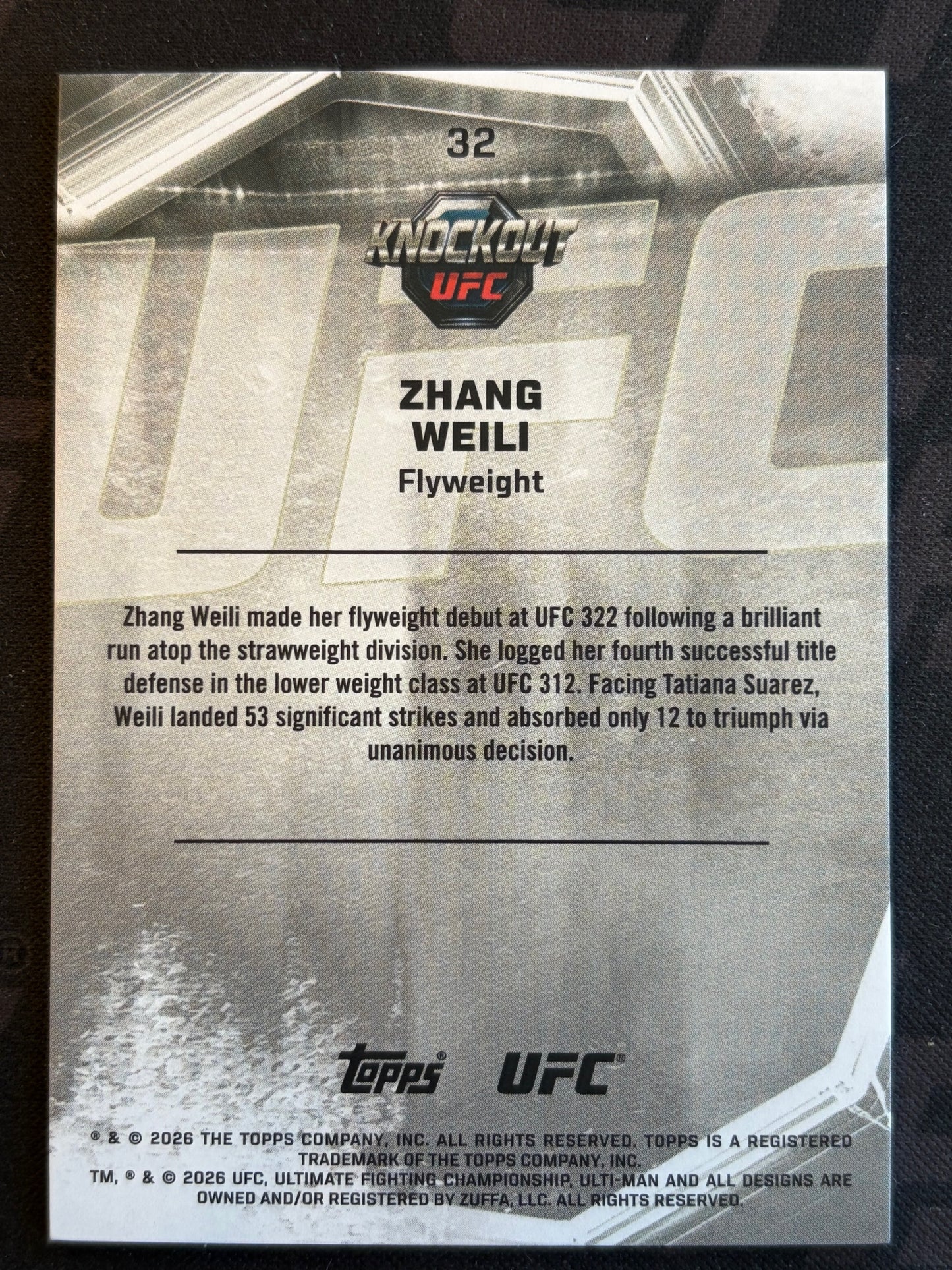 2026 Topps Knockout UFC Black & White #32 Zhang Weili #/15