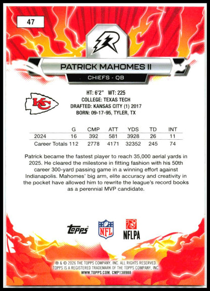 2025 Topps Resurgence Sky Blue & Pink Shock #47 Patrick Mahomes II Chiefs