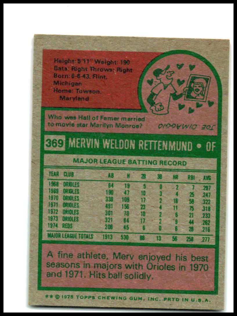 1975 Topps Mini #369 Merv Rettenmund Cincinnati Reds