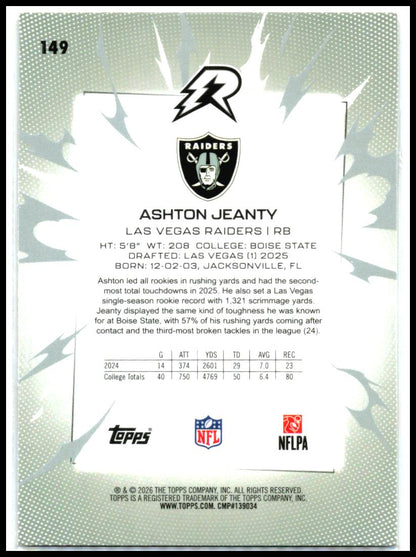 2025 Topps Resurgence Sky Blue & Pink Shock Refractor #149 Ashton Jeanty Raiders