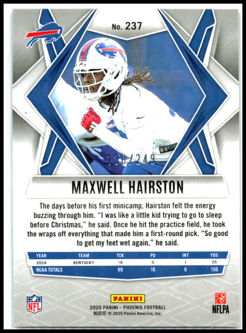 2025 Phoenix Purple Hyper Prizm #237 Maxwell Hairston RC Bills