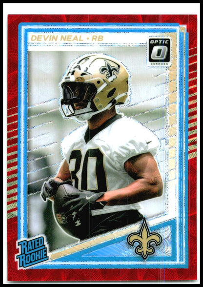 2025 Donruss Optic Red Scope #4.38 Devin Neal RC New Orleans Saints