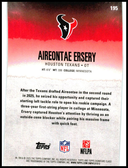 2025 Topps Signature Class Purple /100 #195 Aireontae Ersery RC Houston Texans