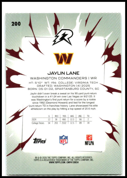 2025 Topps Resurgence Sky Blue & Pink Shock #200 Jaylin Lane RC Washington