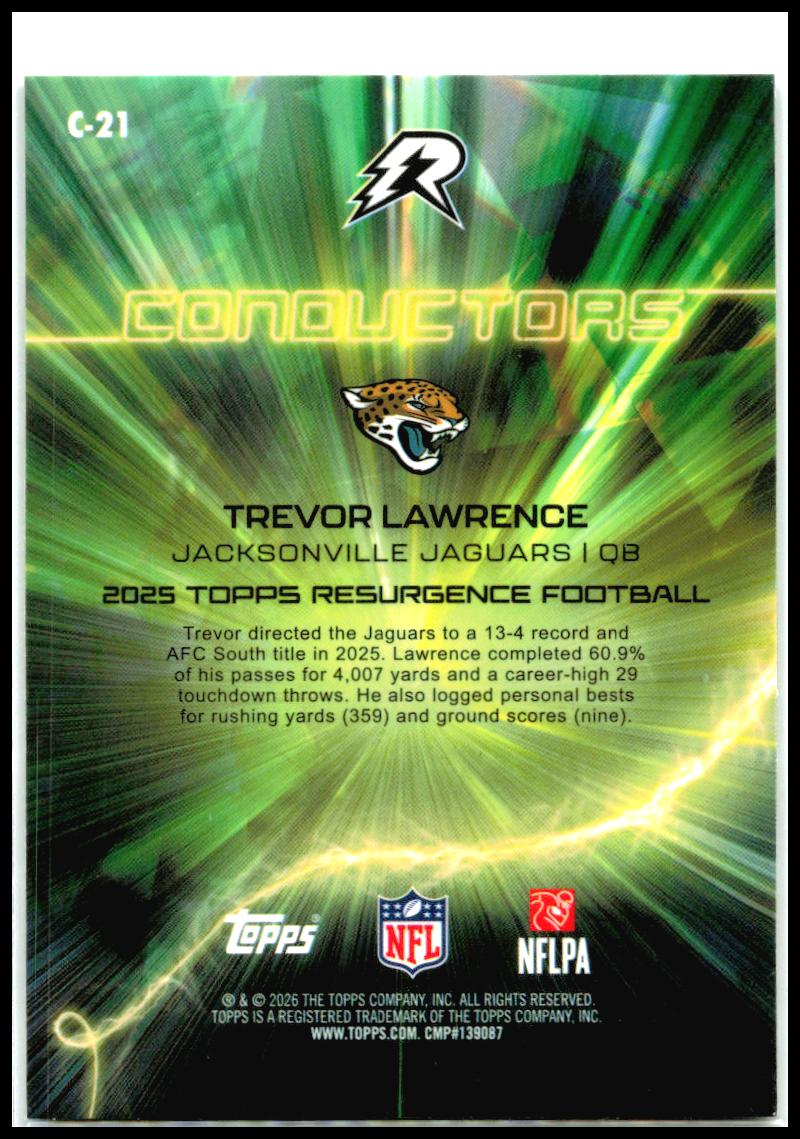 2025 Topps Resurgence Conductors #C-21 Trevor Lawrence Jacksonville Jaguars