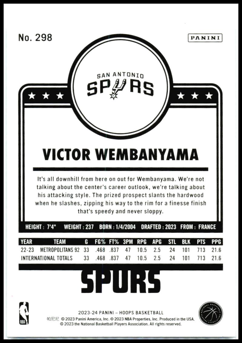 2023-24 Hoops Winter #298 Victor Wembanyama San Antonio Spurs