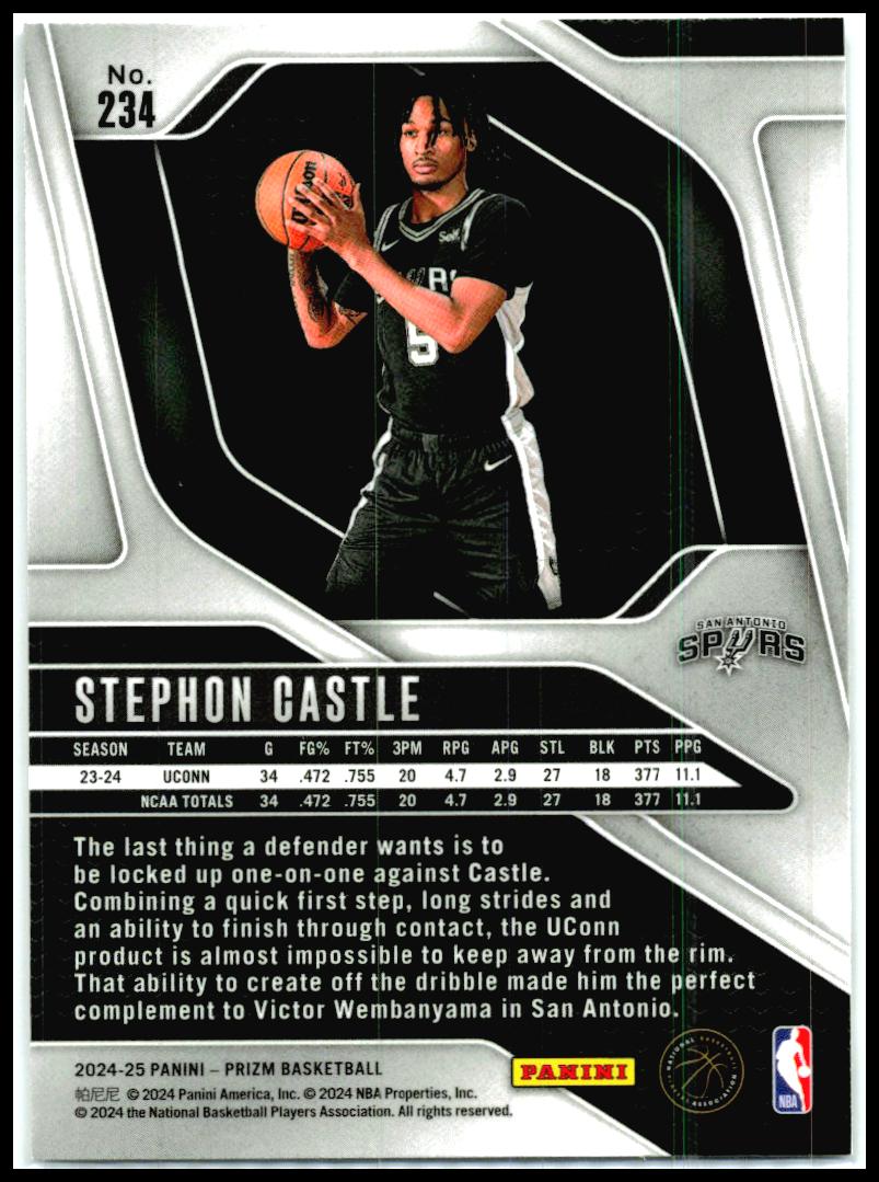 2024-25 Panini Prizm #234 Stephon Castle RC San Antonio Spurs