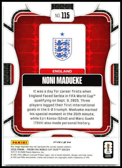 2026 Panini Prizm FIFA World Cup Red Green Purple Mojo #115 Noni Madueke England