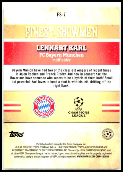 2025-26 Finest UEFA Club Competitions Finest Showmen #FS-7 Lennart Karl