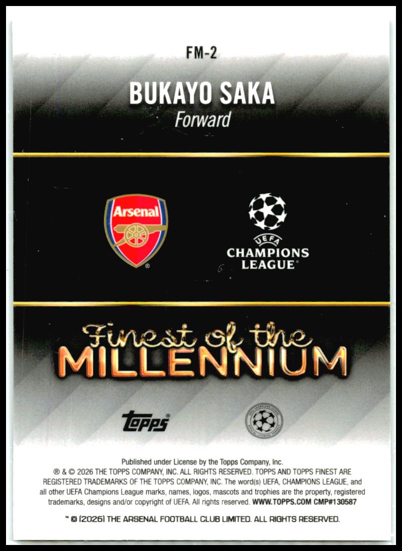 2025-26 Finest UEFA Club Competitions Finest of the Millennium #FM-2 Bukayo Saka
