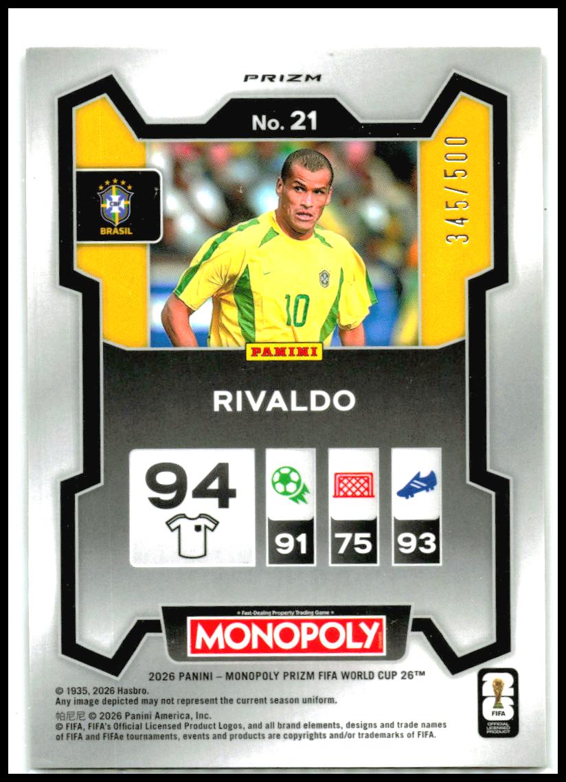 2026 Panini Prizm Monopoly FIFA World Cup Gold Big Money Shimmer #21 Rivaldo