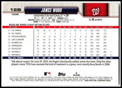 2026 Topps Orange Holo Foil #349 James Wood #/25 Washington Nationals