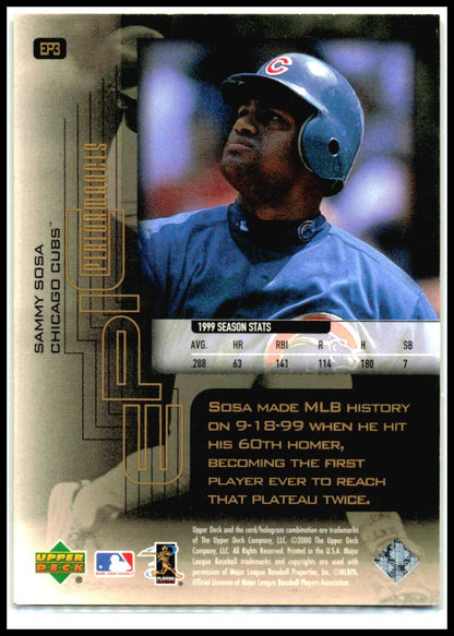 2000 Upper Deck Hitter's Club Epic Performances #EP3 Sammy Sosa Chicago Cubs