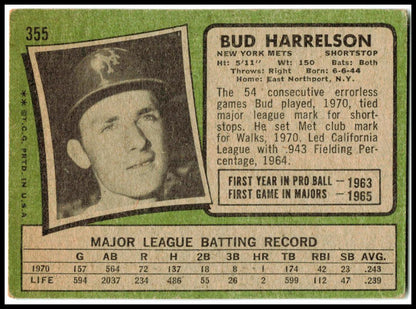 1971 Topps #355 Bud Harrelson New York Mets